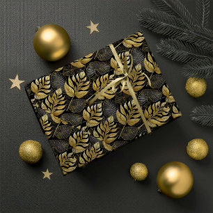 Papel De Presente Padrão Dourado de Natal preto nº 29 ID1009