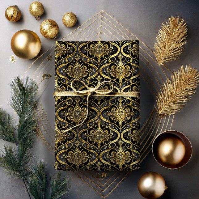 Papel De Presente Padrão Dourado de Natal preto nº 30 ID1009 (Criador carregado)