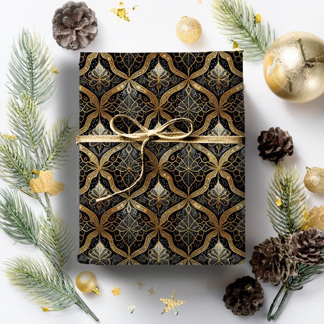 Papel De Presente Padrão Dourado de Natal preto nº 31 ID1009 (Criador carregado)