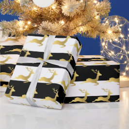 Papel De Presente Padrão Dourado de renas de Natal elegante