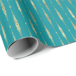 Papel De Presente Padrão Dourado do Elegante Na moda Teal