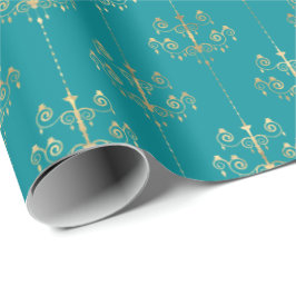 Papel De Presente Padrão Dourado do Glam Teal Elegante