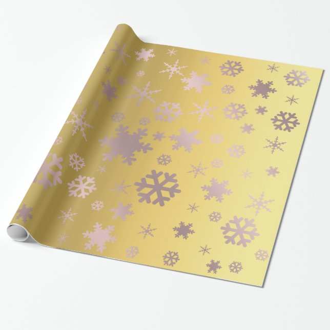 Papel De Presente Padrão Dourado e Rosa Dourado do floco de neve de  (Desenrolado)
