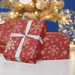 Papel De Presente Padrão Dourado e vermelho do floco de neve de Nat