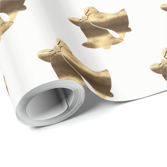 Papel De Presente Padrão Dourado Elegante dos Sinos de Natal (Ponta do rolo)
