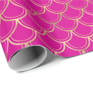 Papel De Presente Padrão Dourado Elegante rosa-quente