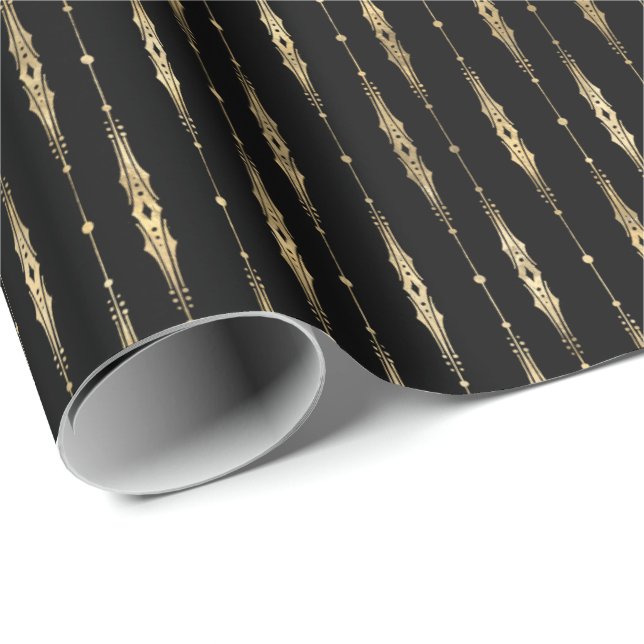 Papel De Presente Padrão Dourado Na moda preto Elegante (Ponta do rolo)