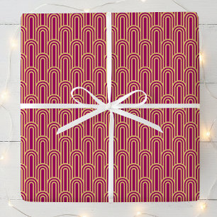 Papel De Presente Padrão Elegante Art Déco Arcos Rosa Dourado Chic