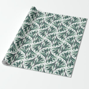 Papel De Presente Padrão Elegante Art Déco com Folhagem Verde