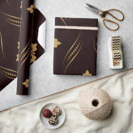 Papel De Presente Padrão elegante com motivos florais dourados