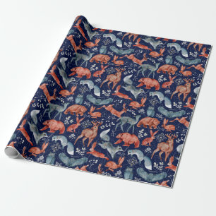 Papel De Presente Padrão Elegante de Animais Selvagens da Floresta e