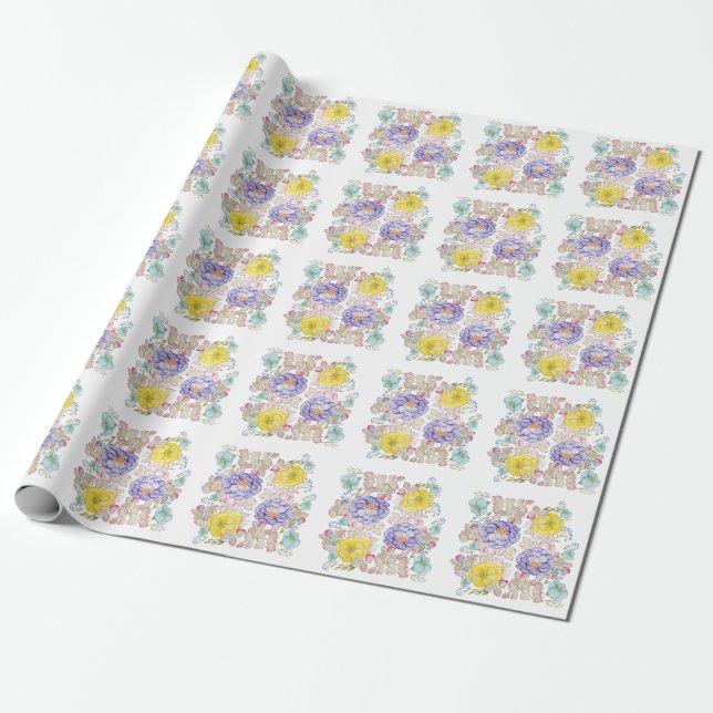 Papel De Presente Padrão elegante de aquarela floral (Desenrolado)