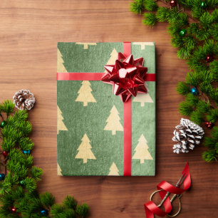 Papel De Presente Padrão elegante de árvore de Natal simples de ouro