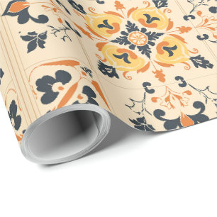 Papel De Presente Padrão Elegante de Dia das Bruxas Negro e Laranja