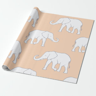 Papel De Presente Padrão Elegante de Elefante Branco em Pastel Suave