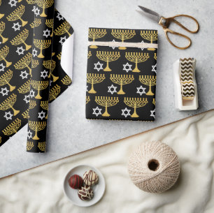 Papel De Presente Padrão Elegante de Feriado de Chanucá Dourado