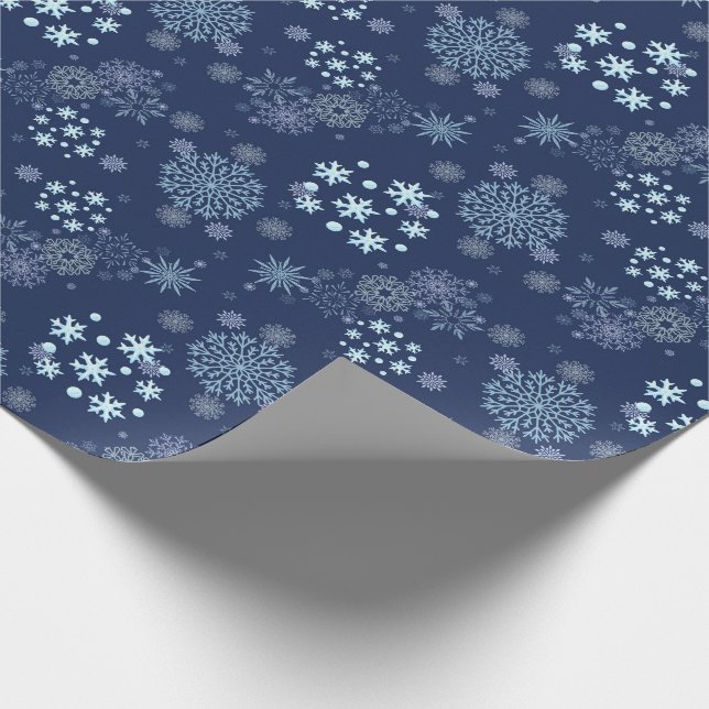 Papel De Presente Padrão Elegante de Floco de Neve no Natal Azul (Ponta)