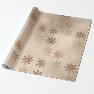 Papel De Presente Padrão elegante de floco de neve rosa de cobre