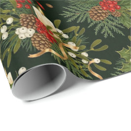 Papel De Presente Padrão Elegante de Floral de Natal com Pinhas