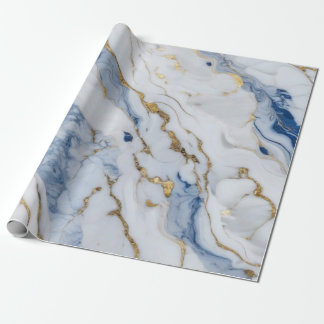 Papel De Presente Padrão elegante de granito branco de ouro azul