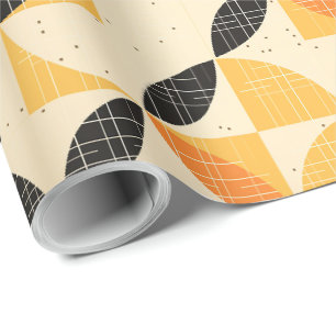 Papel De Presente Padrão Elegante de Halloween Negro e Laranja