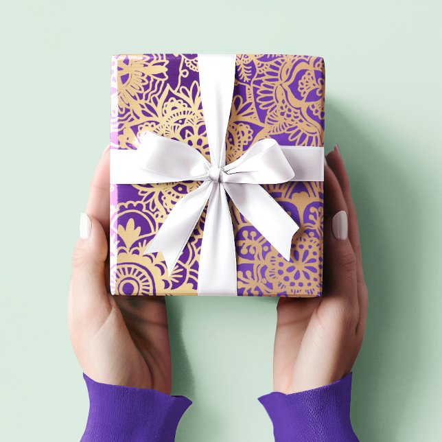 Papel De Presente Padrão Elegante de Mandala Dourada Roxo (Criador carregado)