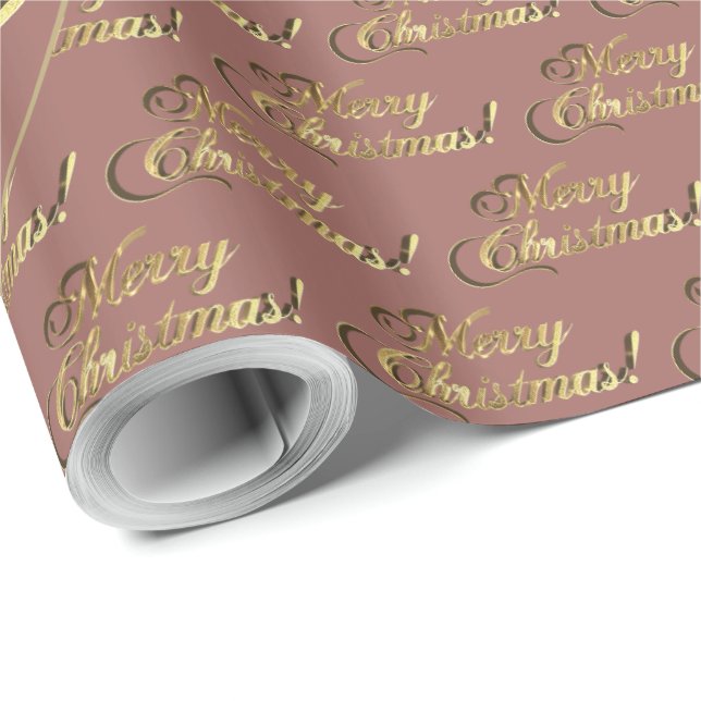 Papel De Presente Padrão Elegante de Natal de Feliz Rosa Dourado (Ponta do rolo)