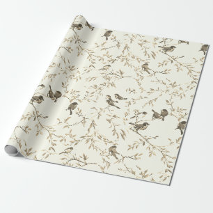 Papel De Presente Padrão Elegante de Pássaro e Galho Vintage 