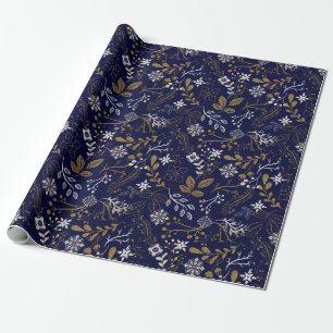 Papel De Presente Padrão Elegante de Plantas Brancas e Amarelas no A