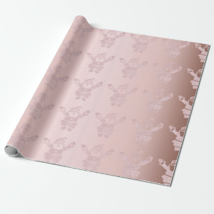 Papel De Presente Padrão Elegante do Pai Natal Glitter Dourado Rosa