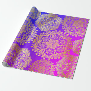 Papel De Presente Padrão Elegante Dourado de Mandala Cor-de-rosa Púr