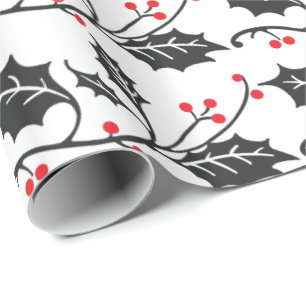 Papel De Presente Padrão Elegante moderno vermelho e preto Holly