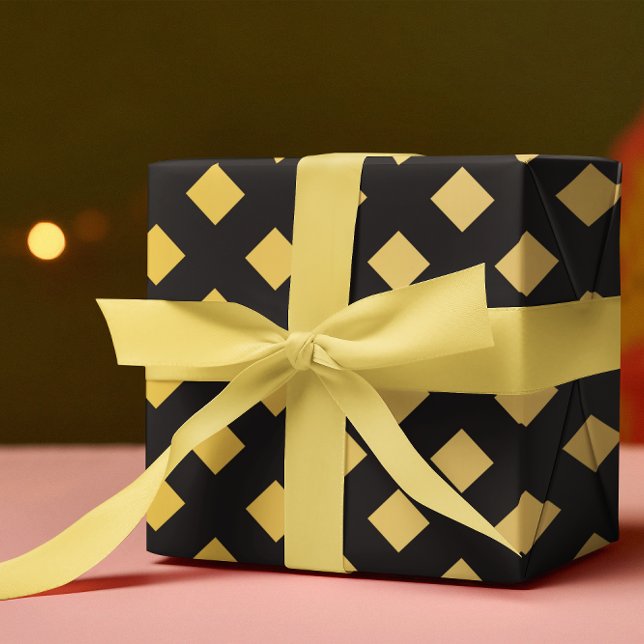 Papel De Presente Padrão Elegante Preto Geométrico e Dourado (Criador carregado)