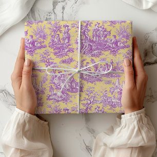 Papel De Presente Padrão Elegante Vintage Toile de Jouy Roxo Azul