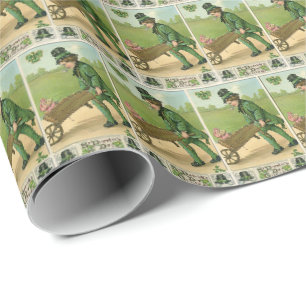 Papel De Presente Padrão em azulejos Irlanda Vintage Legal Dia de Sã