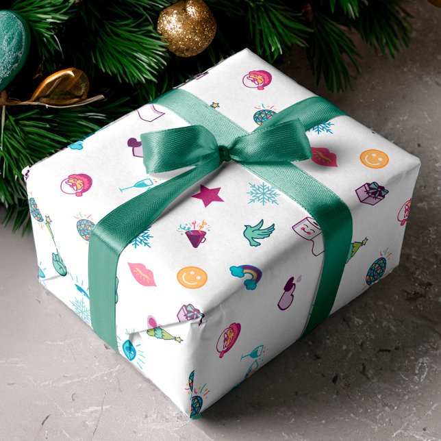 Papel De Presente Padrão Emoji de Natal Divertido e alegre (Fun Colorful & Cheerful Christmas Emoji Pattern Wrapping Paper)