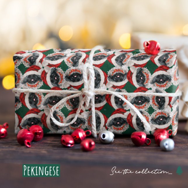 Papel De Presente Padrão engraçado de Natal com Pequinês (Criador carregado)