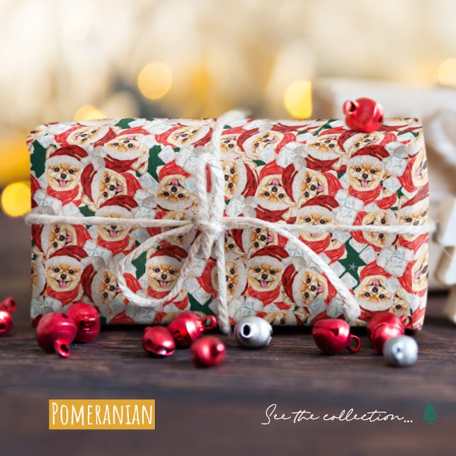 Papel De Presente Padrão engraçado de Natal com Pomerânia (Criador carregado)