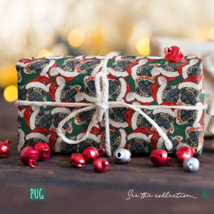 Papel De Presente Padrão Engraçado de Natal com Pug