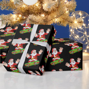 Papel De Presente Padrão engraçado de Natal de Papai Noel de skate