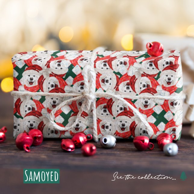 Papel De Presente Padrão Engraçado de Natal de Samoyed (Criador carregado)