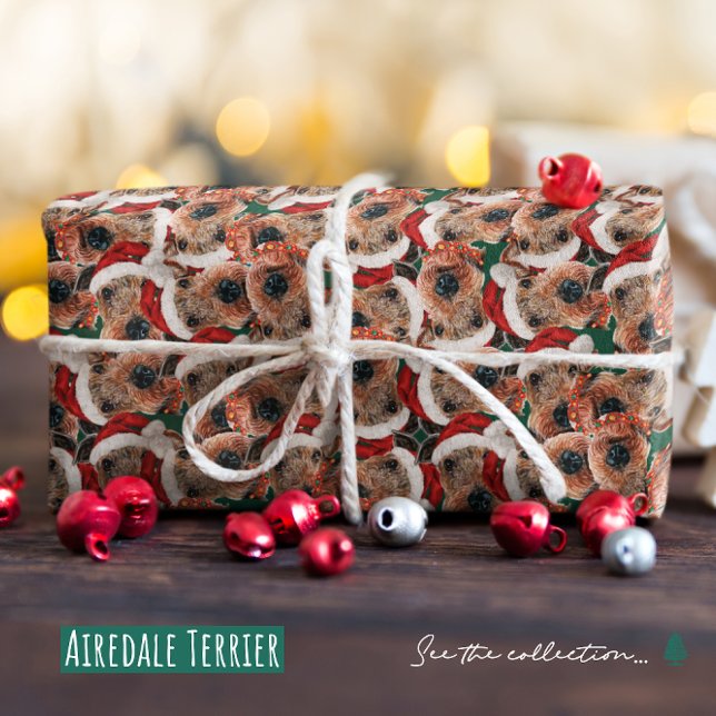 Papel De Presente Padrão engraçado de Natal do Airedale Terrier (Criador carregado)