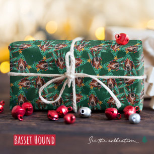 Papel De Presente Padrão engraçado de Natal do Basset Hound