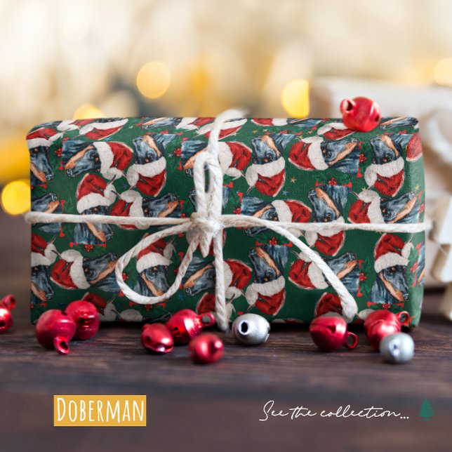 Papel De Presente Padrão engraçado de Natal do Doberman (Criador carregado)