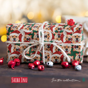 Papel De Presente Padrão engraçado de Natal do Shiba Inu