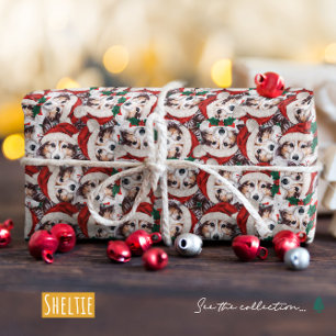 Papel De Presente Padrão engraçado de Natal para Sheltie