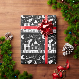 Papel De Presente Padrão Engraçado de Névoa Negra e Branca