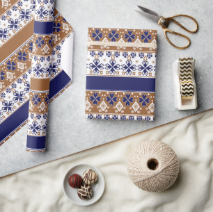 Papel De Presente Padrão escandinavo liso e escandinavo azul