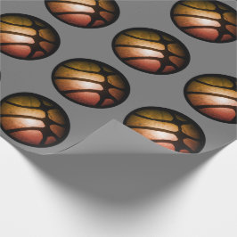 Papel De Presente Padrão Esportivo Bola de Basquete Laranja Preto Mo