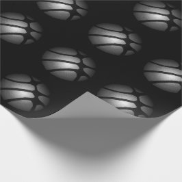 Papel De Presente Padrão Esportivo Bola de Basquete Prata Preto Mode